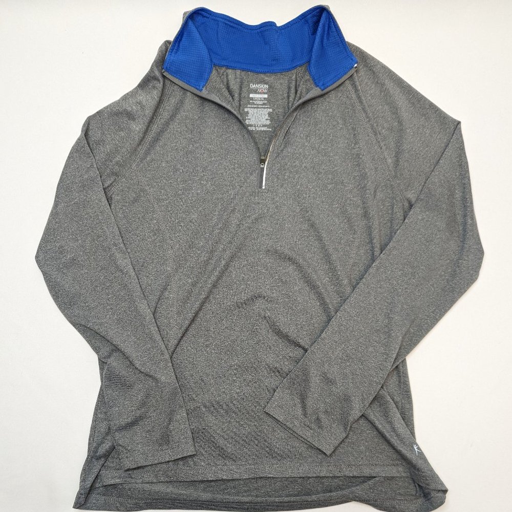 Danskin Now Semi-Fitted Grey Zip Athletic Pullover Shirt Long Sleeve Size Large